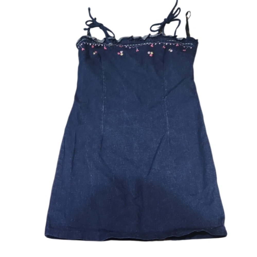 Vintage Stretch  Denim Dress with Embroidered Details